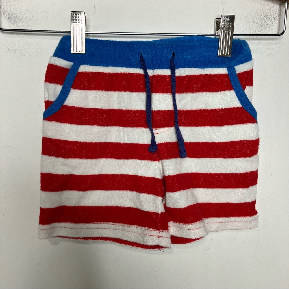 Mini Boden red &‎ white striped Terry shorts boys size 18-24 months casual